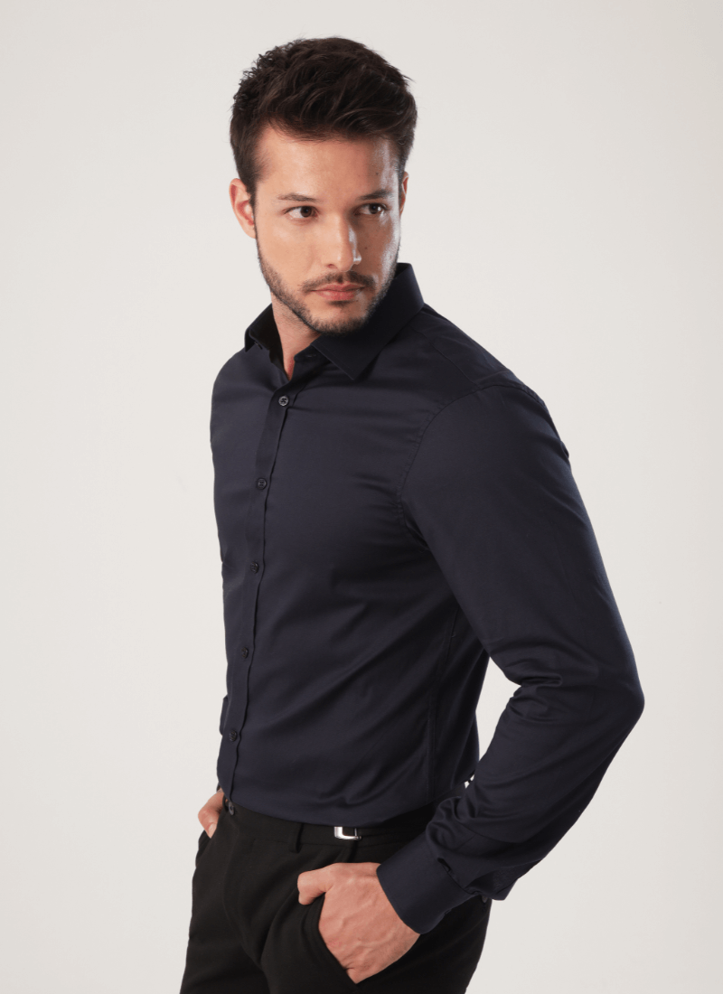 Camisa Masculina Social Manga Longa Marinho