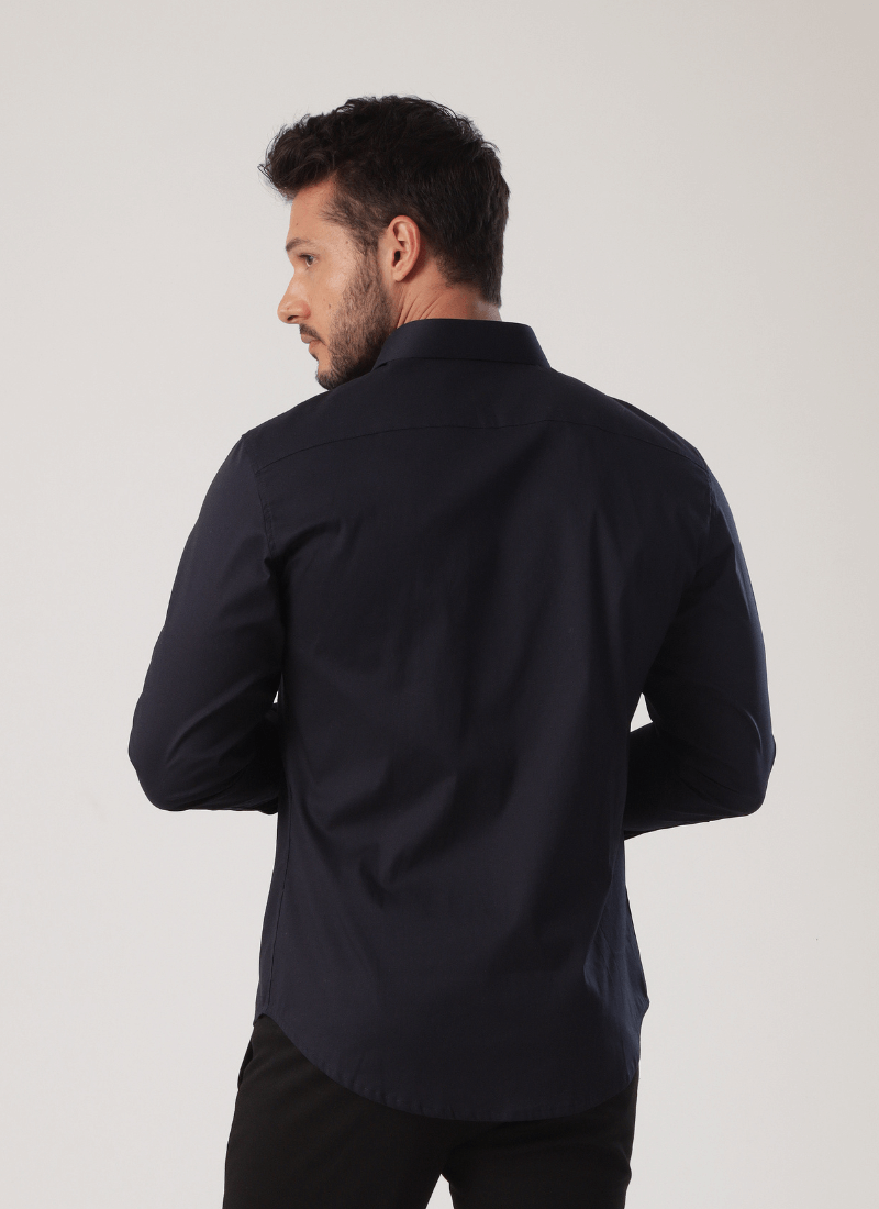 Camisa Masculina Social Manga Longa Marinho