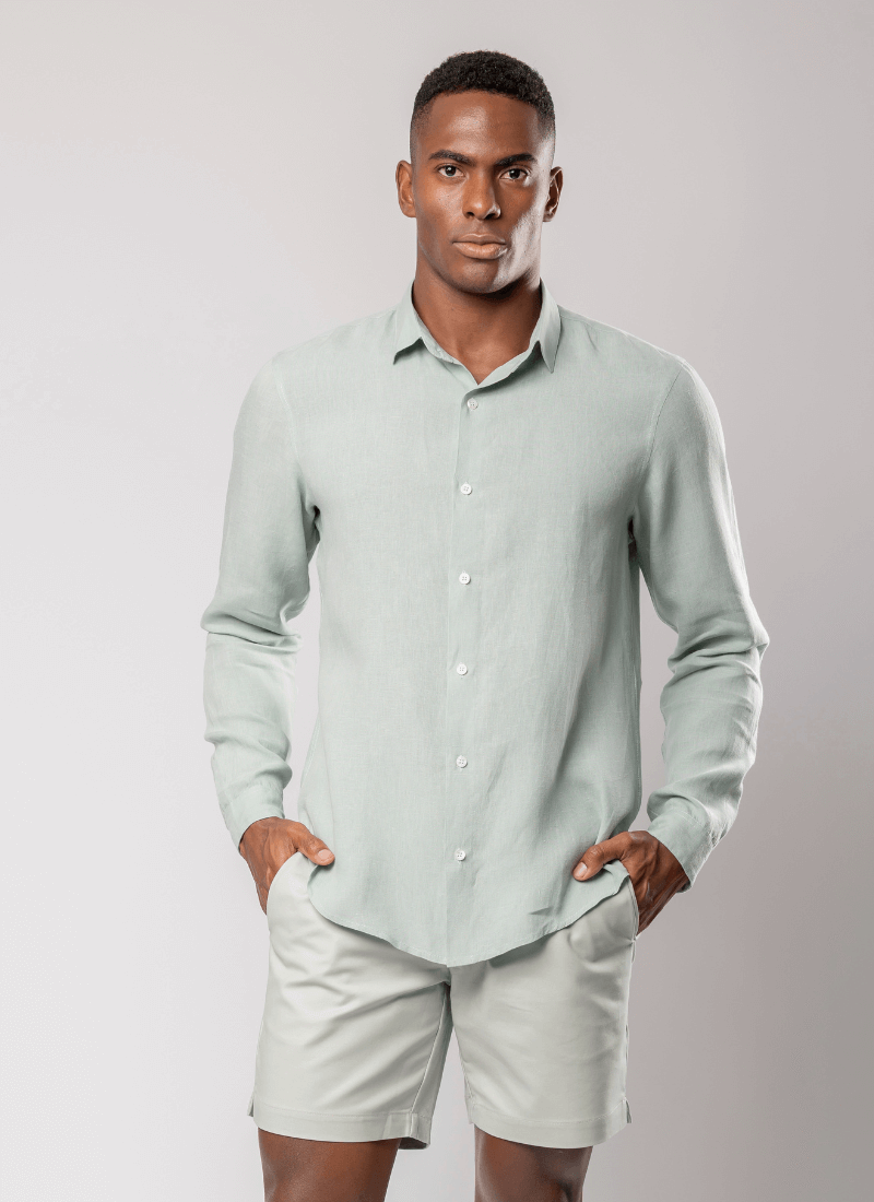 Camisa Masculina Linho Manga Longa Verde