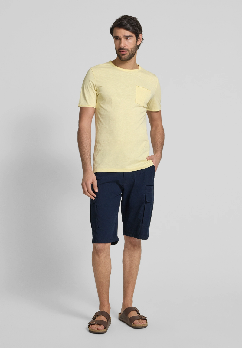 Bermuda Cargo Masculina de Corte Relaxado em Algodão e Elastano Azul-Marinho