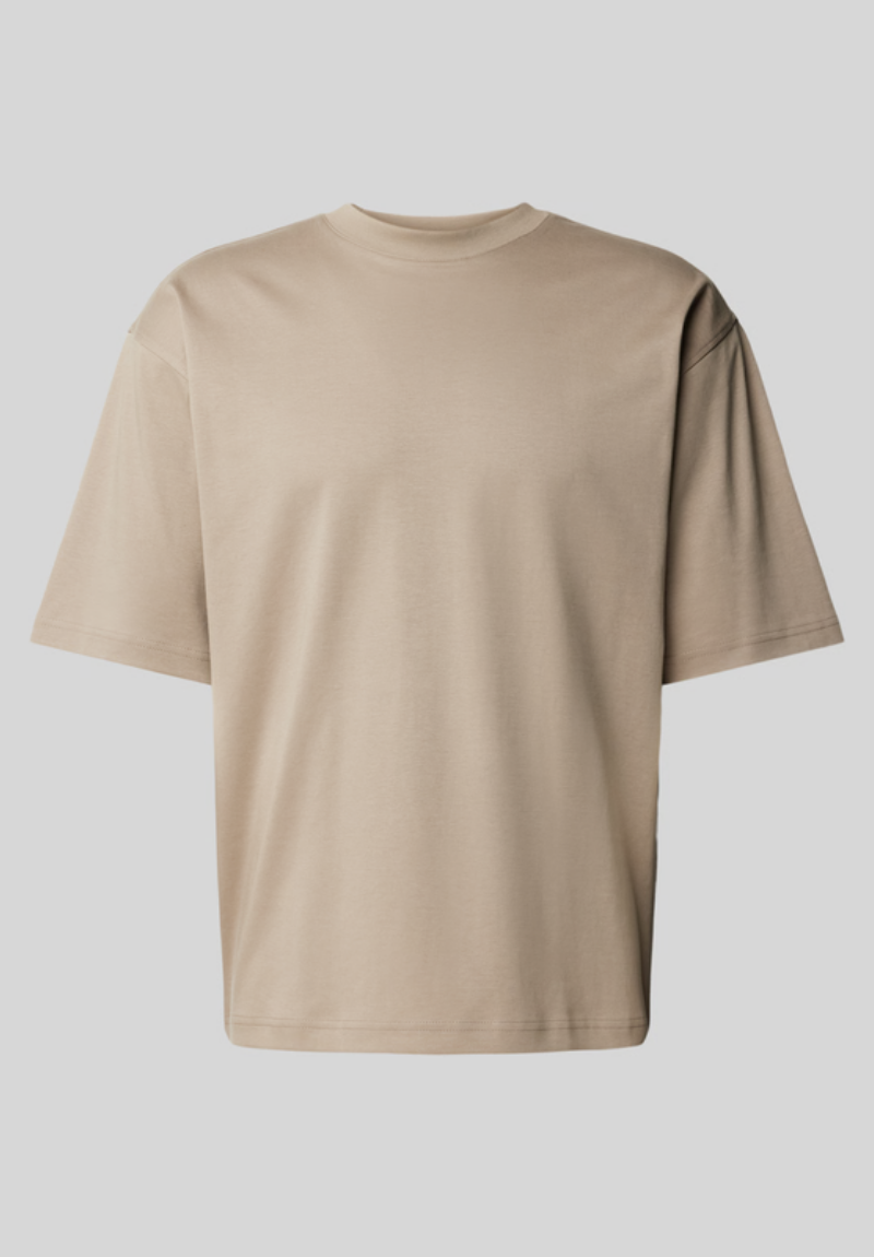 T-shirt Masculina com Gola Redonda Canelada Marrom