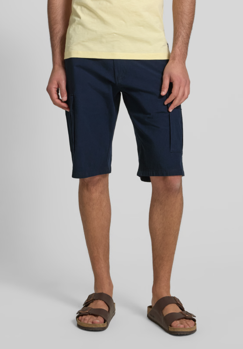 Bermuda Cargo Masculina de Corte Relaxado em Algodão e Elastano Azul-Marinho